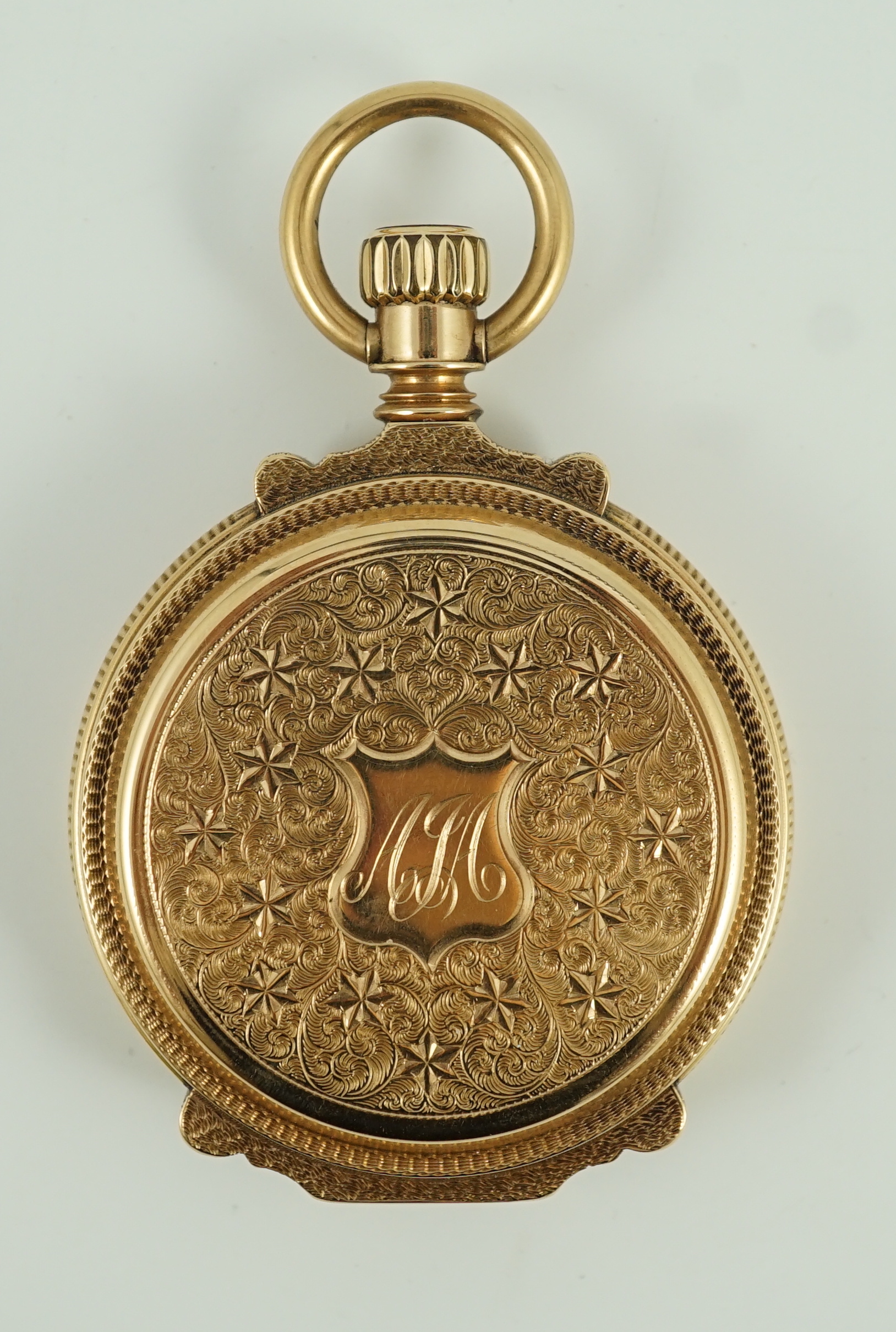 A late 19th/early 20th century American 14k gold Waltham hunter pocket watch, by William Ellery